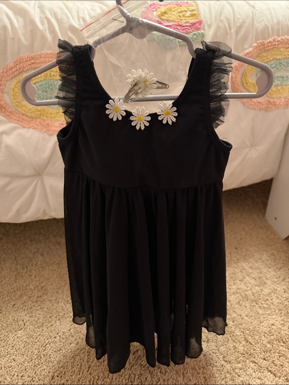 Girls Black Daisy Trim Chiffon leotard